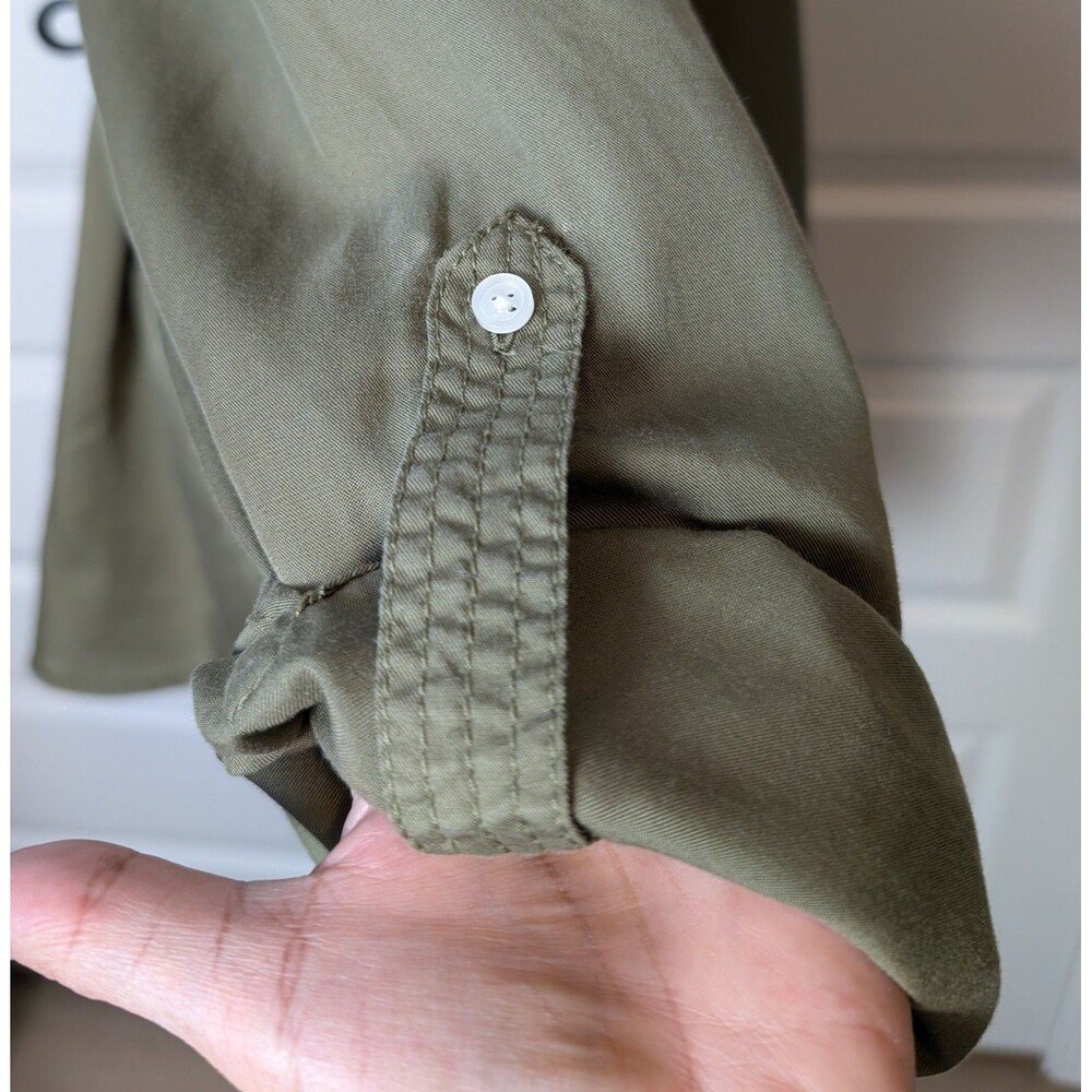 NWOT Talbots Size XL Petite Utility Blouse Roll Tab Sleeves Lyocell Safari - Picture 4 of 8